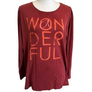 Life is Good Long Sleeve T Shirt Size XL Burgundy Wanderful Wonderful Crew Neck